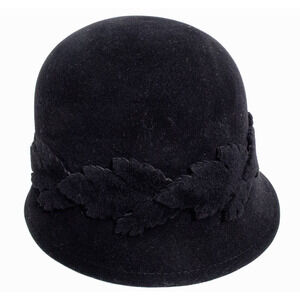 no71 Philip Treacy Black Woolfelt Grape Leaf Cloche Hat One Size Vintage